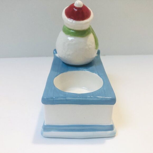 Yankee Candle Winter Snowman On Sled Tea Light Votive Candle Holder Ceramic NEW - Picture 5 of 6